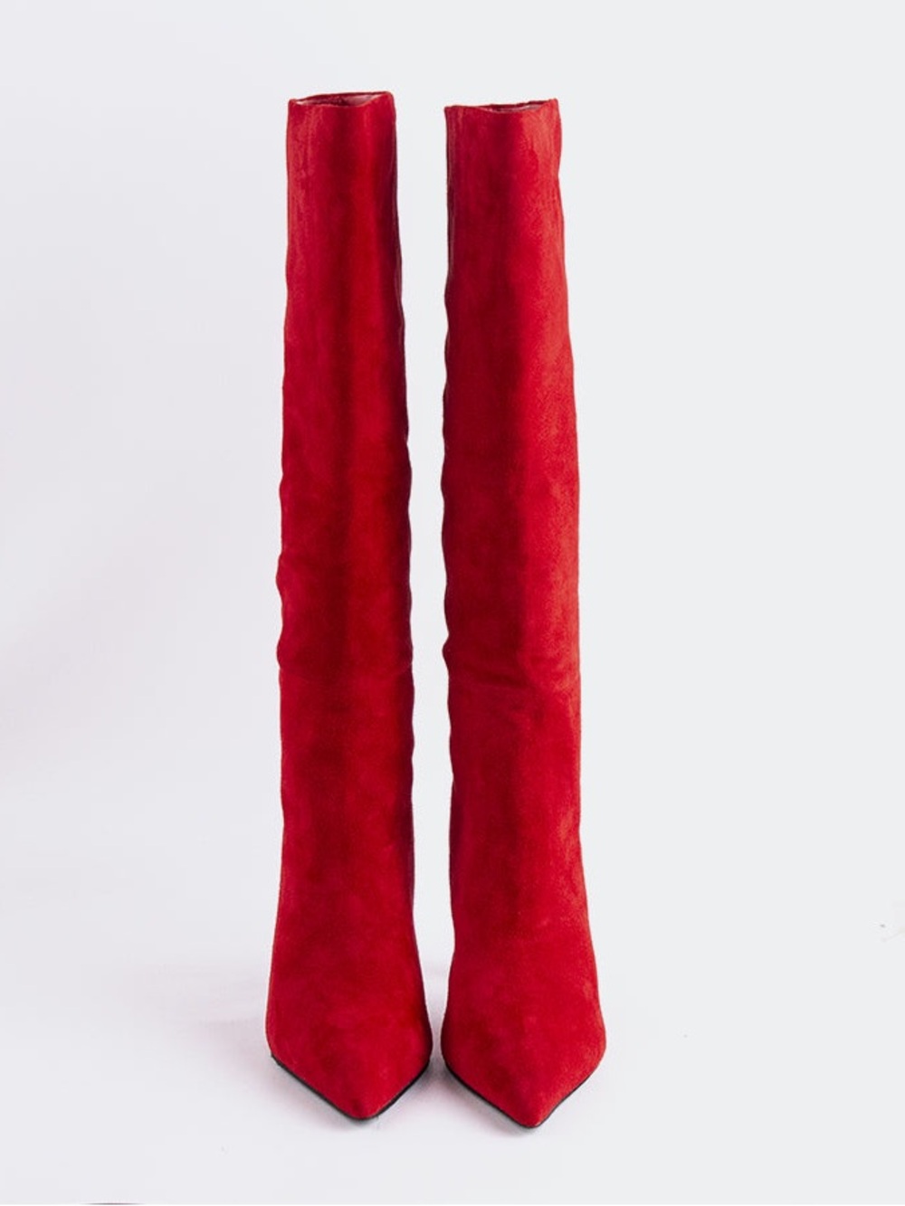 L'INTERVALLE | Red Suede Pointed Toe Stiletto Boots - Picture 6 of 8